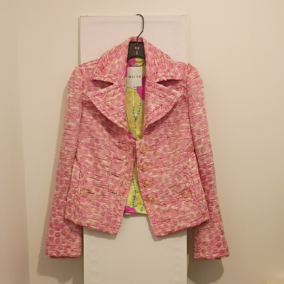 Walter Tweed Pink Women's Jacket ✨ With Real pockets ✨Fully Lines ✨ Size 2 - Picture 1 of 9